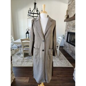 Boutique Mystree Houndstooth Long Blazer Coat Duster Preppy Career Womens Small